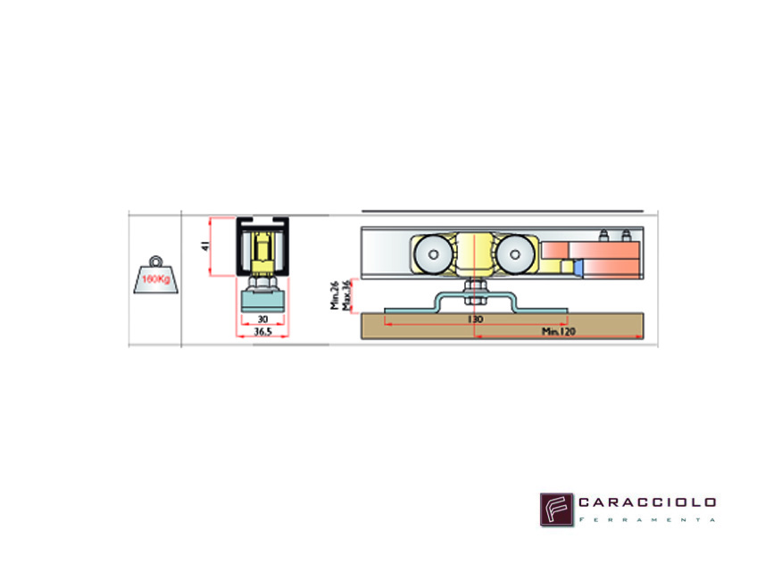 BINARIO ALLUMINIO TERNO SCORREVOLI PORTATA KG.160 PER PORTA SCORREVOLE –  Ferramenta Frisardi