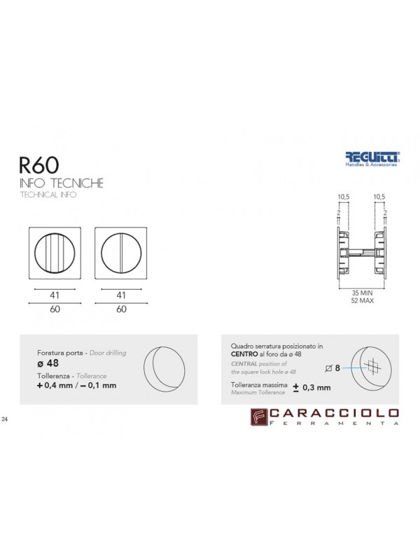 Spioncino quadro per spessore porta 34-60 mm Q30 TP Reguitti • Maniglie  Design